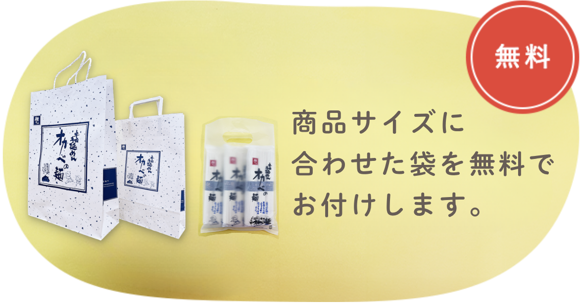 商品サイズに合わせた袋を無料でお付けします。