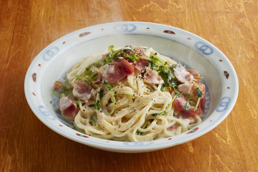 豆苗の和風カルボナーラ