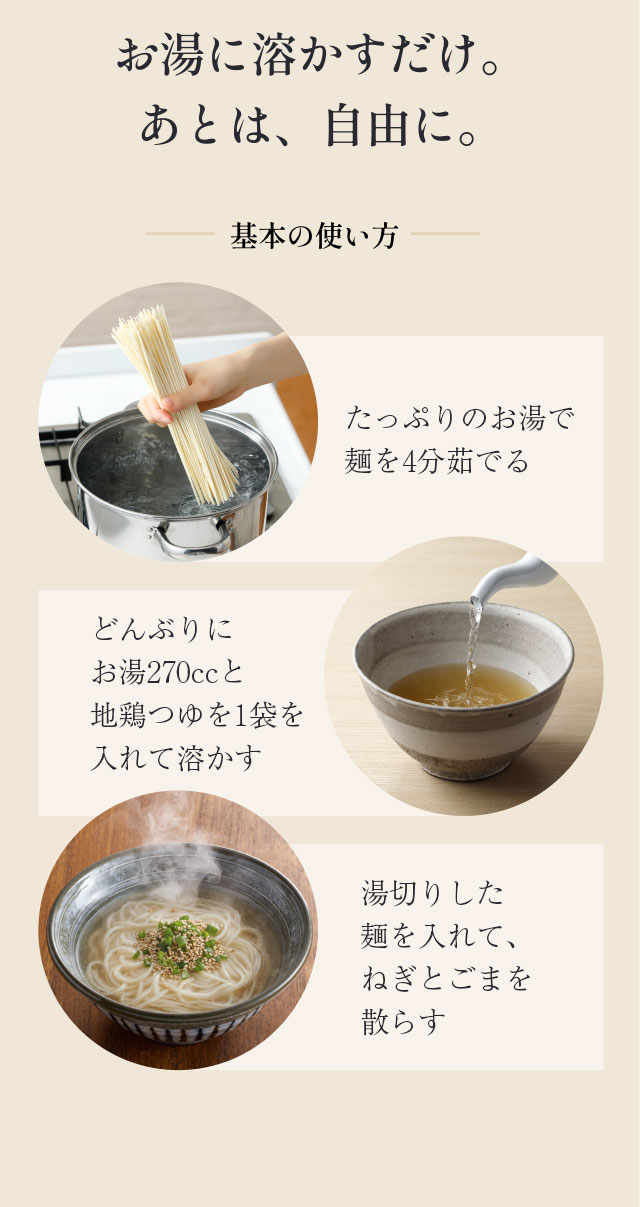 お湯に溶かすだけ。あとは、自由。 基本の使い方